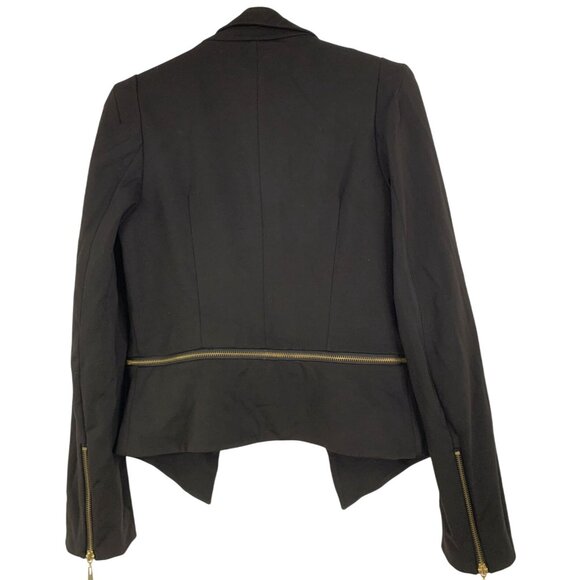 Forever21 Black Fitted Blazer Jacket M Zip Away Hem Crop RY10373 - Picture 8 of 9